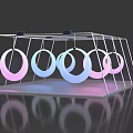 Modern Display Structure With Illuminated Pink Blue Gradient Rings And Reflective Floor