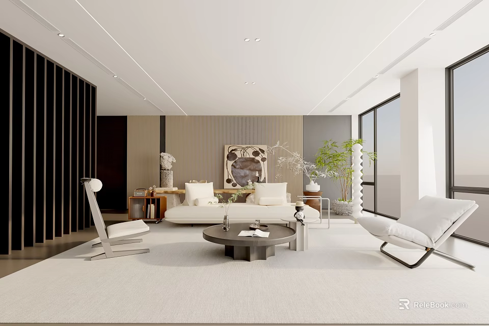 Modern Living Room Interior Design With Sofa Armchairs Coffee Table And Area Rug 3d model 