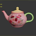 Pink Floral Teapot With Colorful Flower Patterns For Household Decorative Use