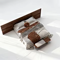 Double Bed with Wooden Headboard White and Brown Bedding Modern Minimalist Design