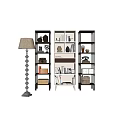 Three Modern White and Dark Display Cabinets with Books Vases And Decor in Living Room
