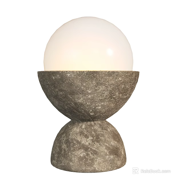 Modern Table Lamp With Textured Stone Base And White Globe Shade Design 3d model