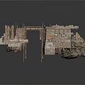 Rustic Fortress Scene Structure With Rock Base Wooden Gate And Platform