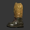 Lace Up Dark Leather Boots With Yellow Fabric Cuffs Thick Non Slip Soles Outdoor Hiking Use