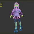 Game Movie Character With Red Hair Purple Hoodie Cartoon Graphic Skirt And Roller Skates
