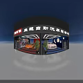 Car Dealership Showroom With Orange Sports Car Marvel Murals Red Blue Walls And Green Plant
