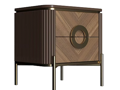 Elegant Wooden Nightstand With Herringbone Pattern Two Drawers And Brass Metal Legs For Bedroom Decoration 3d model