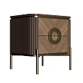 Elegant Wooden Nightstand With Herringbone Pattern Two Drawers And Brass Metal Legs For Bedroom Decoration