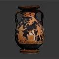Ancient Greek Amphora Vase With Decorative Plant Motifs In Red And Black Paint