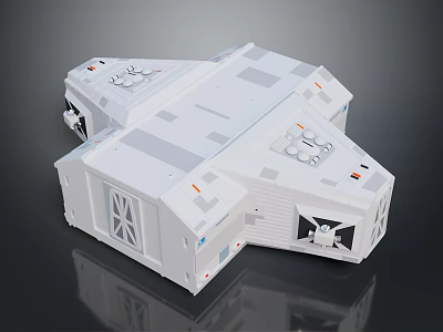 Cartoon Scene of White Modular Sci Fi Building With Gray Blocks Windows And Equipment Details 3d model