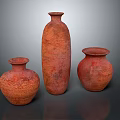 Three Handcrafted Terracotta Pottery Vases With Textured Surfaces And Different Shapes