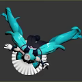 Anime Game Character With Turquoise Long Hair And Cat Ear Headband In Waving Pose