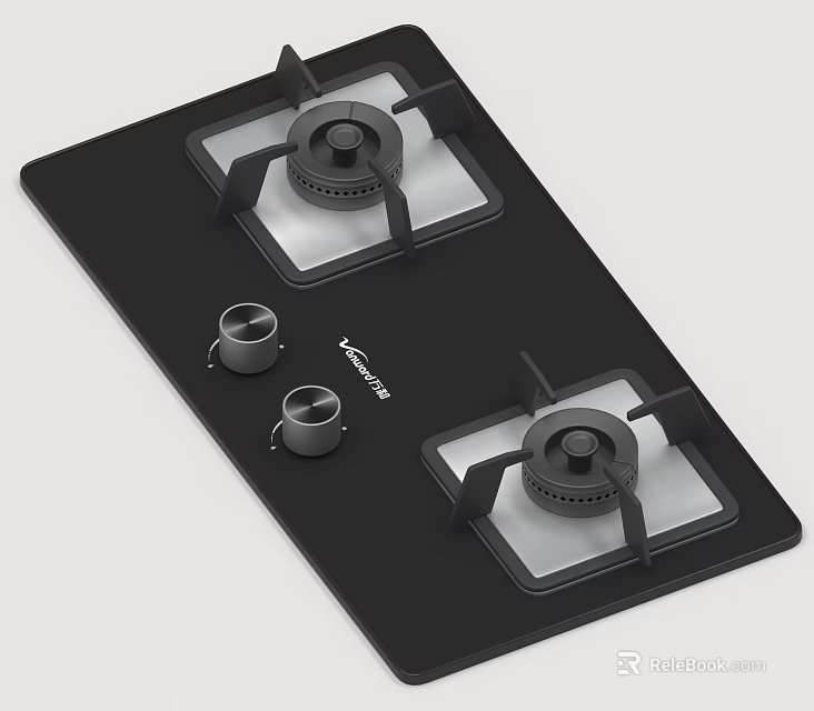 Modern Gas Stove with Two Burners Black Ceramic Panel for Kitchen Use 3d model 