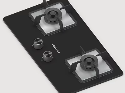 Modern Gas Stove with Two Burners Black Ceramic Panel for Kitchen Use 3d model