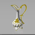 White Decorative Pitcher With Gold Accents Flower Pattern And Petal Shaped Base