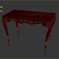 Red Wooden Table With Golden Carvings On Elegant Legs And Dark Top