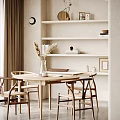 Quiet Dining Table and Chair Combination Simple Ornaments 3d model