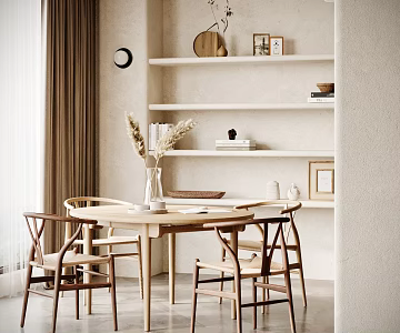 Quiet Dining Table and Chair Combination Simple Ornaments 3d model