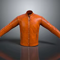 Stylish Orange Leather Jacket With Stand Collar Front Zipper And Stitched Sleeves 3d model
