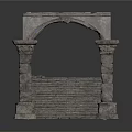 Ancient Stone Architecture Featuring Structural Archway Staircase Detailed Columns And Textured Walls