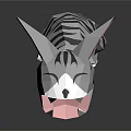 Low Poly Tiger Figurine With Open Mouth Pink Interior And Black White Stripes