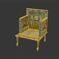 Ancient Egyptian Style Gold Chair With Blue Decorations Ornate Armrests And Intricate Carvings