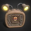 Retro TV With Yellow Glowing Lights And Purple Cartoon Face On Screen
