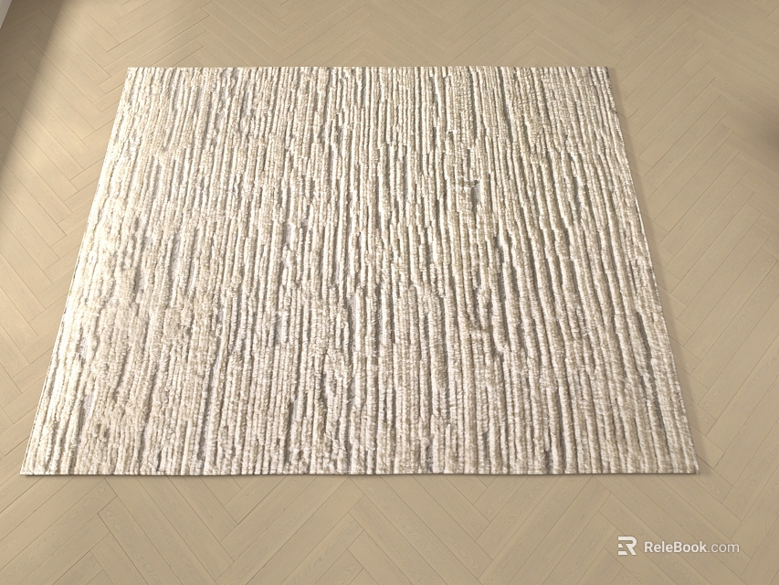 Light Textured Square Rug Featuring Vertical Patterns On Herringbone Floor 3d model 