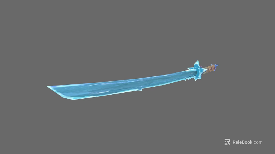 Blue Magical Sword with Long Crystal Blade and Ornate Hilt for Fantasy Roleplay Games 3d model 