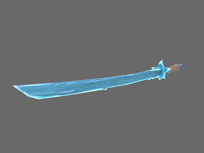 Blue Magical Sword with Long Crystal Blade and Ornate Hilt for Fantasy Roleplay Games 3d model