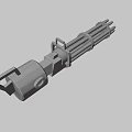 Game Movie Character Heavy Weapon With Multiple Barrels Black Body Red Accents White Symbols