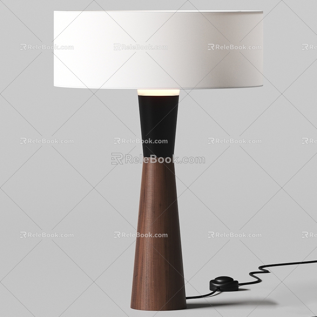 Modern Natural Wooden Cloth Lampshade Table Lamp 3d model