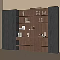 Modern Bookcase With Multiple Shelves Lattice Design Dark Wooden Doors And Decorative Items