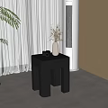 Black Sleek Side Table With Camera White Vase Dried Flowers Green Plants And White Curtains