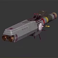 Futuristic Military Weapon With Dual Barrels Gray Metallic Body Red Stands And Yellow Components