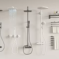 Different Shower Head Styles With Flowing Water Handheld Overhead And Towel Racks