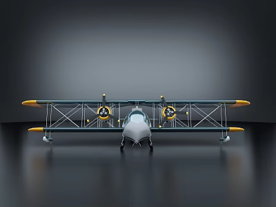 Classic Gray Helicopter With Yellow Wings Propellers And Dark Studio Background 3d model