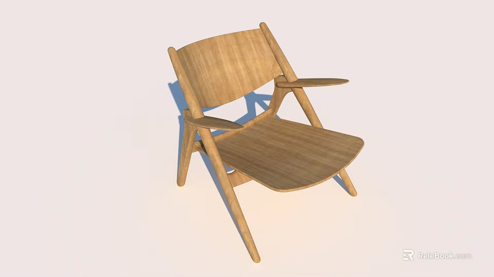 Minimalist Wooden Leisure Chair With Armrests And Sturdy Light Wood Design 3d model 