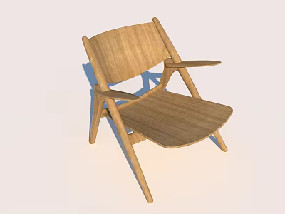 Minimalist Wooden Leisure Chair With Armrests And Sturdy Light Wood Design 3d model