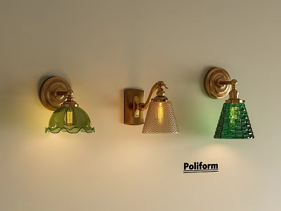 Stylish Brass Wall Lamps With Green And Textured Glass Shades For Home Decoration 3d model