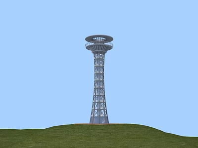 Tall Metal Tower Structure On Green Hill With Clear Blue Sky 3d model