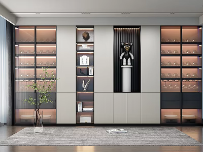 Modern Wine Cabinet Design With Illuminated Glass And Decor Elements 3d model