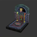 Dark Fantasy Stone Gate Scene Component With Arched Top Skull Decoration Wooden Door And Torches