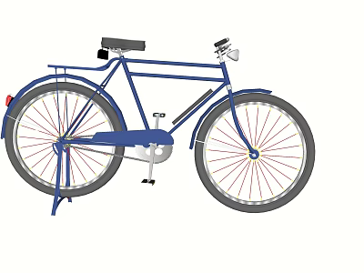 Blue Classic Bicycle With Black Seat Front Headlight And Spoked Wheels 3d model