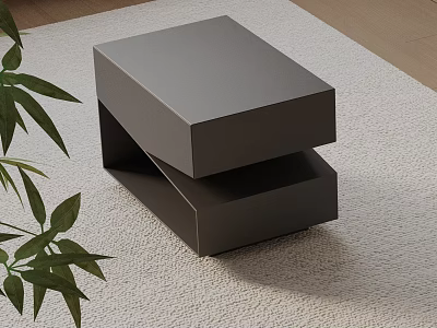 Modern Dark Gray Bedside Table With Layered Design And Green Plant On Light Rug 3d model