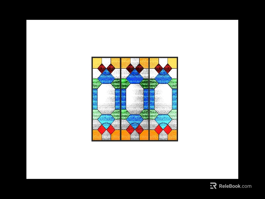 Artistic Lattice Stained Glass Window Featuring Colorful Geometric Patterns and Three Panel Design 3d model 