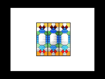 Artistic Lattice Stained Glass Window Featuring Colorful Geometric Patterns and Three Panel Design 3d model