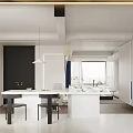 Modern Living Dining Room Interior with Open Layout White Sofa Black Armchair and Coffee Table