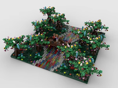Building Blocks Garden Scene With Colorful Path Trees And Flowers 3d model