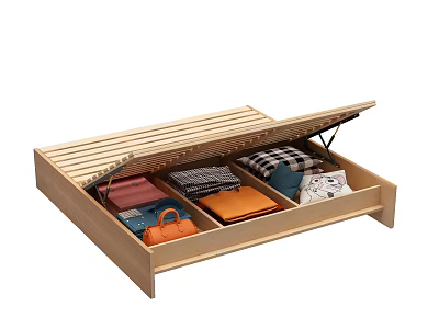 Wooden Storage Drawer With Open Lid And Organized Clothes Inside 3d model